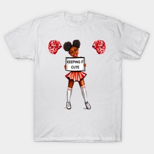 Inspirational motivational affirmation black anime girl cheerleader with Afro hair in puffs, brown eyes and dark brown skin side profile. Hair love ! T-Shirt